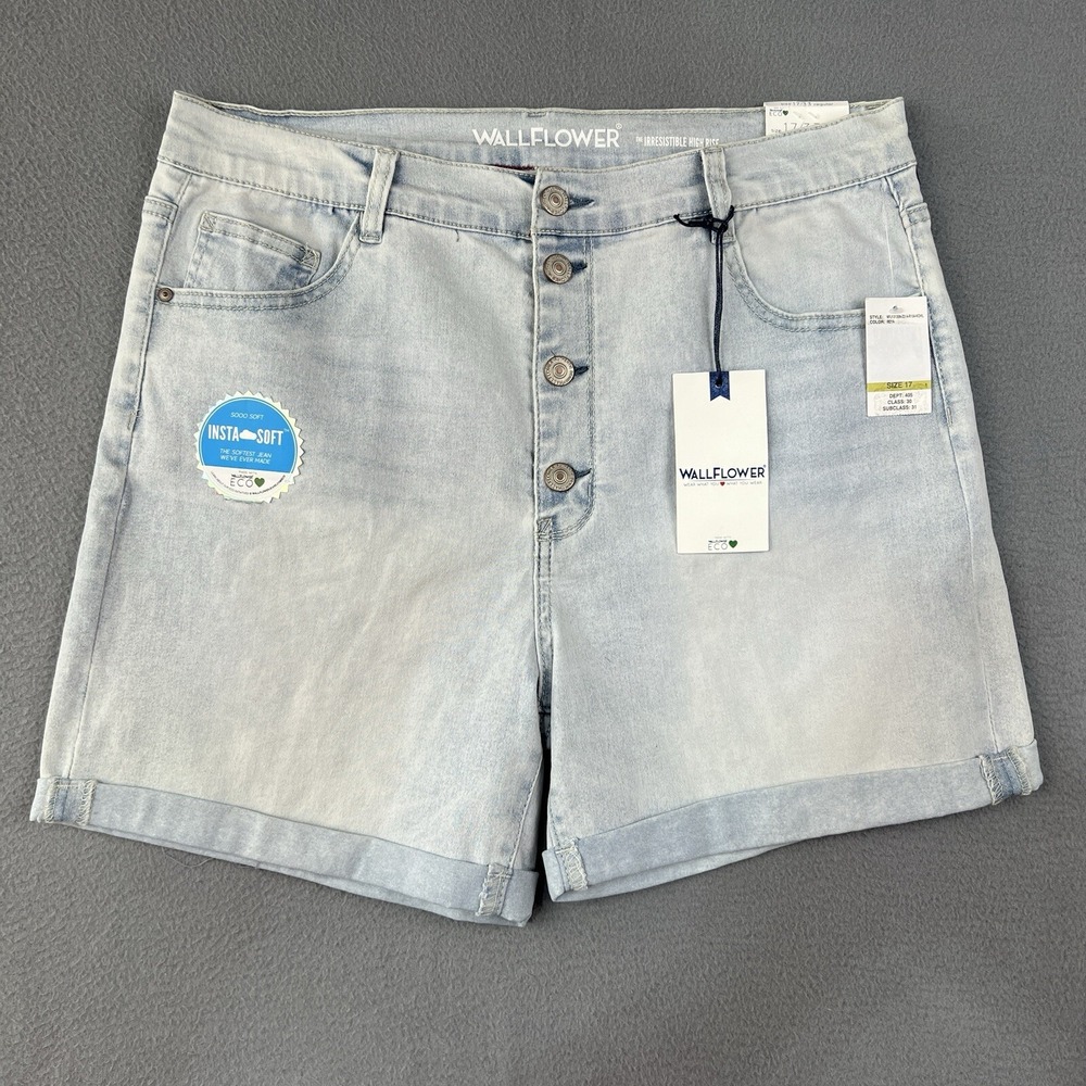 Wallflower Button Fly Mom Shorts‎ 17/33 Blue Cuffed Midi High Rise Shorts